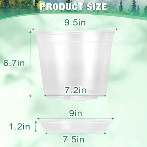 RAOOKIF 10 Inch Nursery Pots with Saucers, 4 Pack Large Size Clear Nursery Pots with Drainage Hole for Indoor Outdoor Plants, Plastic Clear Pots for Plants for Flowers, Succulents, Vegetable