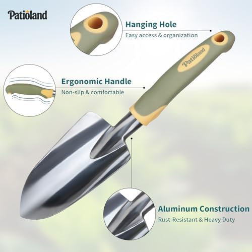 Green Garden Tool Set 4-Piece, Trowel, Fork, Pruning Shear&Gloves