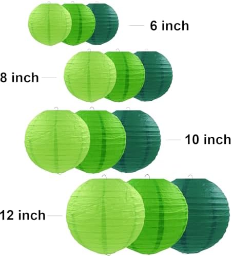 12 Pcs Green Party Paper Lanterns Green Party Supplies Round Chinese Paper Lanterns for Spring Theme Party Birthday Baby Shower Graduation Wedding St Patricks Day Decor