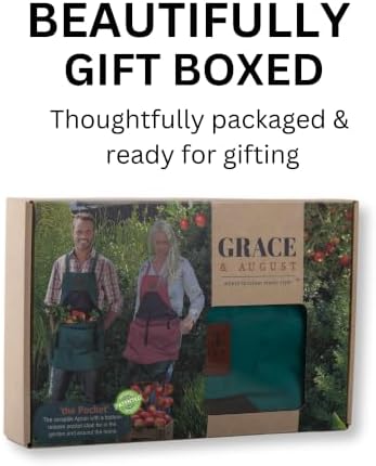 Grace and August Gardening Apron with Pockets for Women & Men - Garden Apron 7 Pockets & Internal Drawstring Bag - Great Gift
