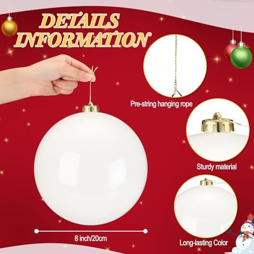 Zubebe 8" 4 Pcs Large Christmas Ornaments Ball, White