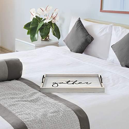 Elegant Designs HG2000-GGH Decorative Wood Serving Tray w/Handles, 15.50" x 12", Gather (Pack of 4)