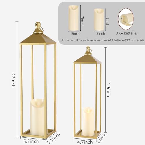 22'' 19'' Large Lanterns Decorative Outdoor Indoor, Set of 2 Gold Lantern