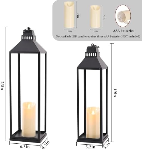 Large Lanterns Decorative Outdoor Indoor, 23" 19" Floor Lantern with Candle