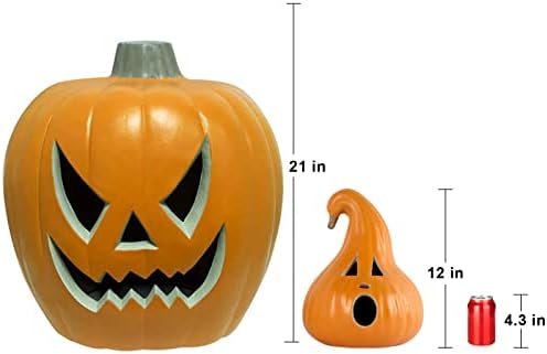 2Pack Jack O Lanterns - Large Halloween Pumpkin Lantern with Pre-lit LED Bulbs - Gaint Indoor/Outdoor Light Up Pumpkins for Halloween Decoration in Garden Patio Front Door Decor