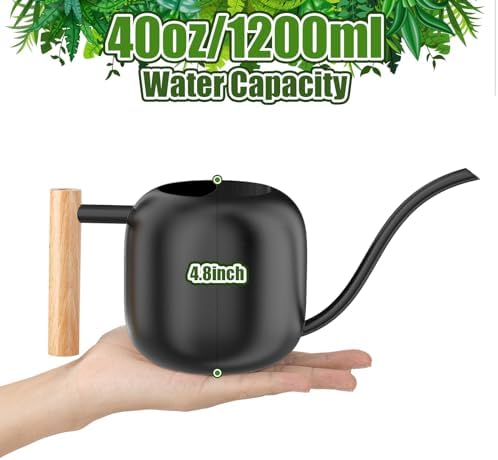 Green Moon 1.2L/41oz Metal Metal Watering Can with Long Spout, Black