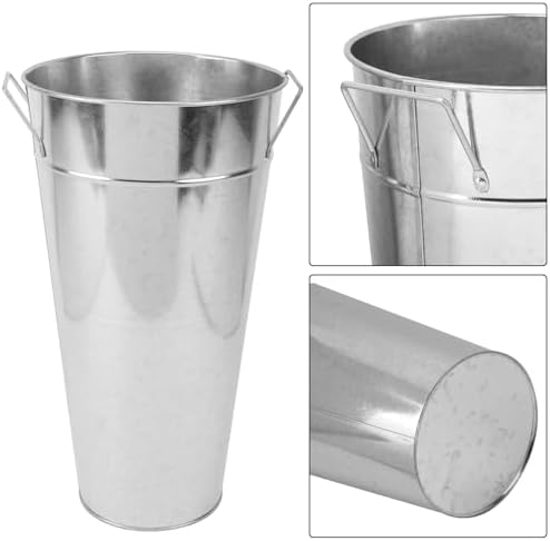 2 Pcs 15 Inch High Galvanized Metal Vase, French Flower Bucket Vases, Galvanized Vase for Any Farmhouse, Modern, or Traditional Setting.