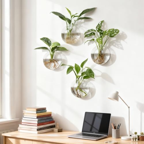 Wall Propagation Planters, 4 Pack Oblate Hanging Plant Holder Vase