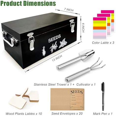 Natural Bamboo Seed Storage Organizer Box, Garden Tools Saving Kit