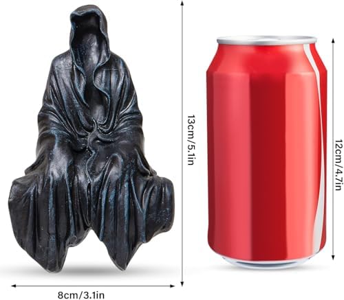 Grim Reaper Statue, Resin Gothic Throne Suriel Statue, Goth Acotar Bookshelf Decor Figurine Fantasy, Small Black Ghost Shelves Figure for Halloween Home Garden Sculpture (Death Sculpture)