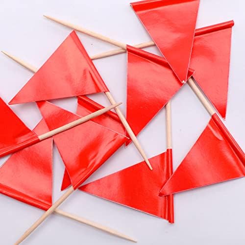 stidsds Solid Red Cupcake Toppers Flags Mini Small Plain Red Triangle Toothpick Stick Flag Blank DIY Color Decoration(100 pcs)