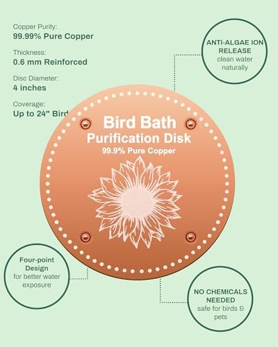 OICEME Bird Bath Purification Disk Pure Copper Outside Winter Solar Power Birdbath Heater Deicer Cage Hanging Bowl Metal Warmer Deck Railing Glass Concrete Ceramic Stand Outdoor Water Fountain 4PCS