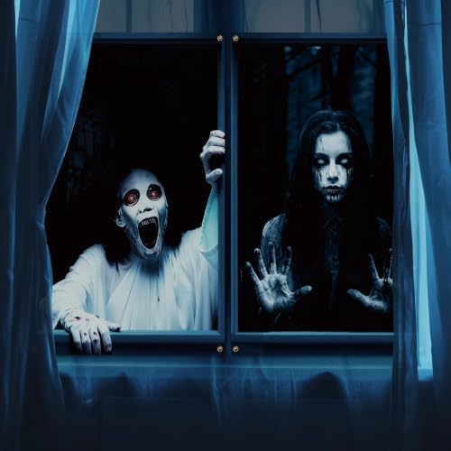 Newwiee 2 Pcs Scary Halloween Curtain Window Silhouette Cover Female Ghost