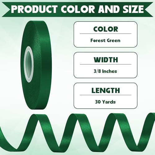 30Yards 3/8In Thin Forest Green Ribbon for Gift Wrapping St. Patrick's Day