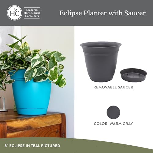 The HC Companies Eclipse Round Planter Pot, 10 Inch, Warm Gray, 2-Pack
