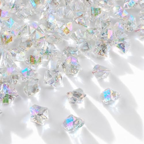 160-Piece Clear AB Iridescent Acrylic Fake Ice Rocks, Vase Filler for Decor
