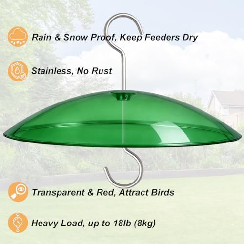 8" Mini Plastic Rain Cover for Bird Feeder, 2-Pack Green Weather Guard Dome