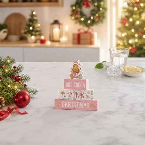 Smile 4 Wooden Christmas Signs, Hot Cocoa Pink Gingerbread Decor