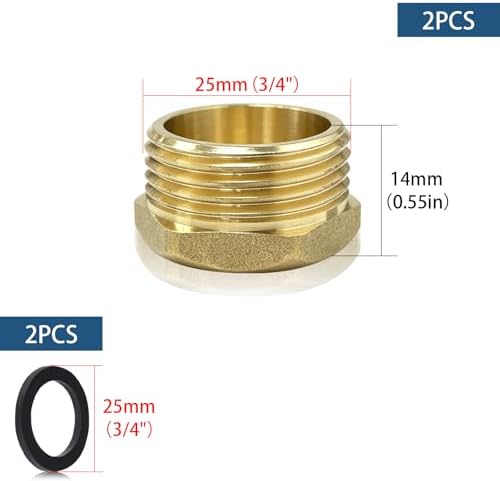 2 pcs 3/4" Garden Hose End Caps, Brass Male Thread Garden Hose Cap with Washers, Outdoor Faucet End Cap Brass Pipe Plug Spigot Cover