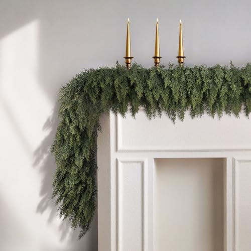 9Ft Christmas Cedar Garland, Real Touch Soft Greenery Christmas Decorations