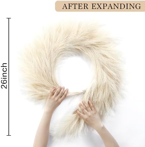 Sggvecsy Pampas Grass Wreath 26’’ Faux Pampas Wreath for All Seasons Artificial Pampas Wreath Christmas Decor Boho Wall Decor for Front Door Farmhouse Fall Autumn Xmas Spring Wreath Decoration (Biege)