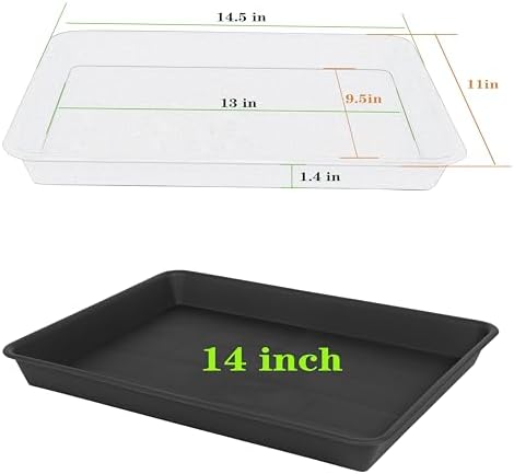 VUWEZ Plant Growing Trays 2 Pack, Plant Tray, 14.5"x11", Heavy Sturdy Plastic Plants Saucer, Seedling Starter Trays, Seed Starter Growing Tray (Black)