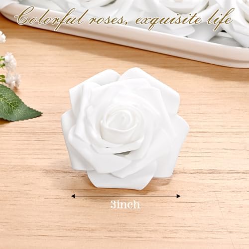 BLEUM CADE 16Pcs Artificial Flowers Fake Foam Roses with Stems for Wedding