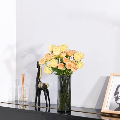 Flower Vase, Non-breakable Vases, 6" W x 10" H, Acrylic Grey Vase, Aesthetic Room Decor Cylindrical Modern Flower Vases for Table Centerpiece, Home Decor, Women Floral Arrangement Gift