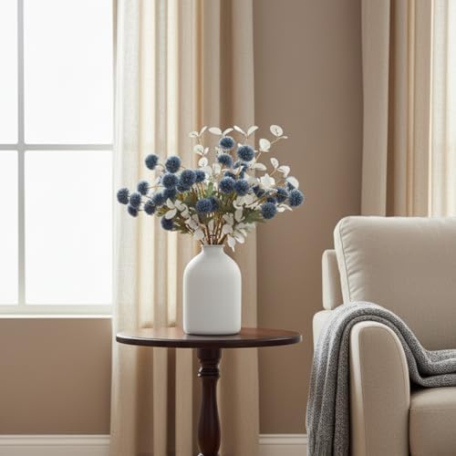 Faux Dusty Blue Flowers, 12 Blue and White Floral Stems For Centerpieces