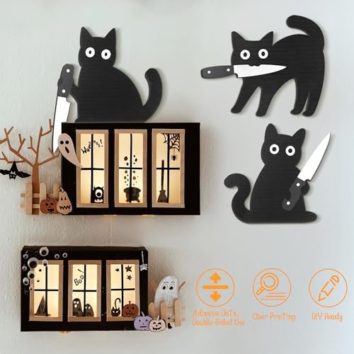 Dripykiaa Funny Black Cat Halloween Wall Decor Set, 3 Pcs Wooden Cats
