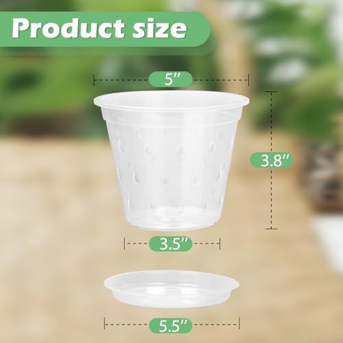 Orchid Pot, 8 Pack 5 Inch Clear Orchid Pots with Holes and Saucers