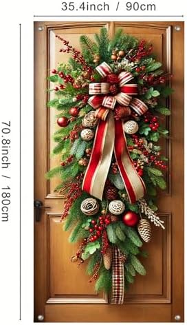 BlissYard Christmas Door Cover Garland 35x71 Inch Polyester