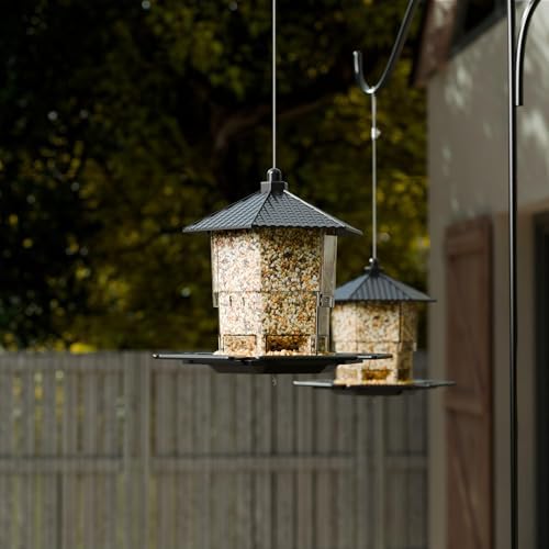 Yieach Hanging Bird Feeder for Outdoors,Large Hopper Squirrel Proof Birdfeeder for Cedar,Red,Cardinal,Blue Jay and Wild Birds,Easy to Feel Birdhouse & Bird Seed Feeder & Gazebo for Outside,Tree,Black