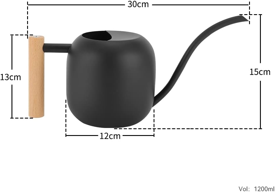 Watering Can 45 oz Long Spout Wooden Handle Stainless Steel | Houseplants, succulents, herbs, bonsai, precise pouring