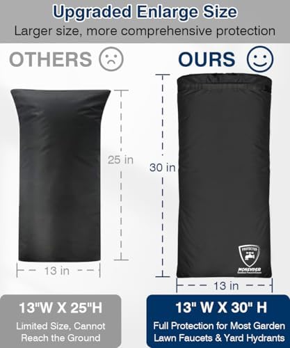 Enlarge Outdoor Faucet Cover for Winter Freeze Protection, 13” W x 30" H Hose Bib Covers Socks for Garden Lawn Faucets & Yard Hydrant, Reusable Long Insulated Spigot Cover, Black, 1 Pack