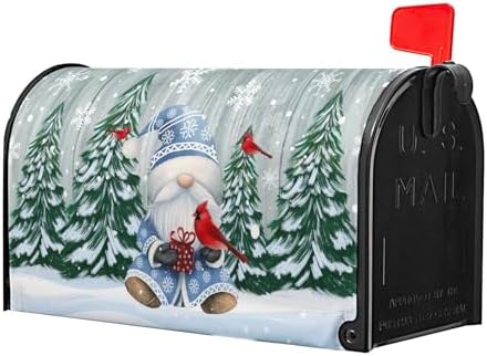 Winter Cardinal Birds Mailbox Cover Winter Gnome Mailbox Covers Magnetic Large Size 21x25.5 Inch Christmas Tree Mailbox Wraps Post Letter Box Cover Xmas Holiday Decorations for Home Garden Yard