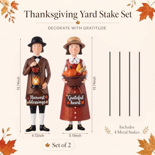 Geelin 2 Pack Fall Thanksgiving Metal Garden Stakes,Thanksgiving Couple