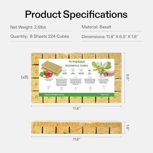 VIVOSUN 1.6 Inch Rockwool Cubes, Grow Cubes for Hydroponics, Cuttings, Cloning, Plant Propagation, Seed Startling, 8