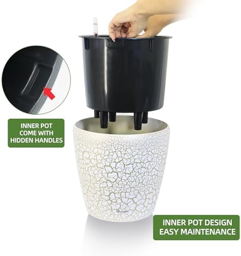 Dexceder 11x10 Self Watering Planter (White Gold Crackle)