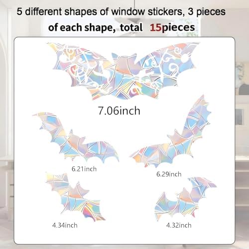 15 pcs bat Anti Bird Collision Window Stickers, Rainbow Stickers, Window Stickers, Bird and Window Protection Stickers, Glass Door Safety Stickers
