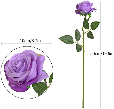10pcs light Purple Roses Artificial Flowers, Realistic Faux Rose with Stem