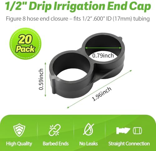 RedChili 20 Pack 1/2" Drip Tubing End Clamp Fitting, End Closure In a Figure 8 Design End Cap Plug Parts Fits 1/2" 17mm Drip Tubing for Garden Lawn Irrigation System