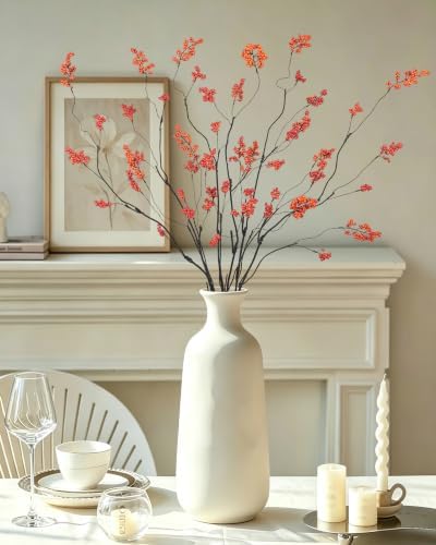 DuHouse 6Pcs 37.4" Faux Fall Berry Stems, Orange Red Thanksgiving Decor
