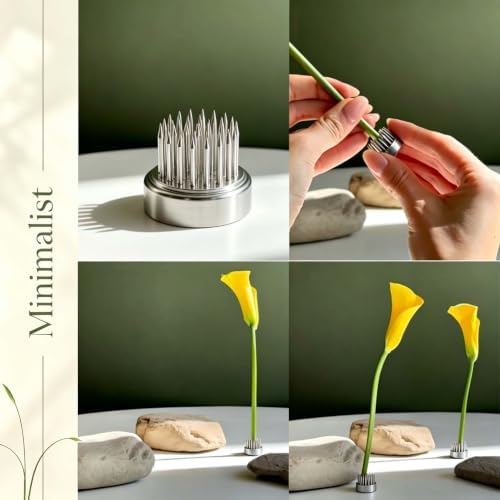 Japanese Flower Frog Mini Kenzan Floral Frog 23mm/0.9inch Diameter Ikebana Flower Arranger Holder Stainless Steel Pin for Small Vase (6Pcs)