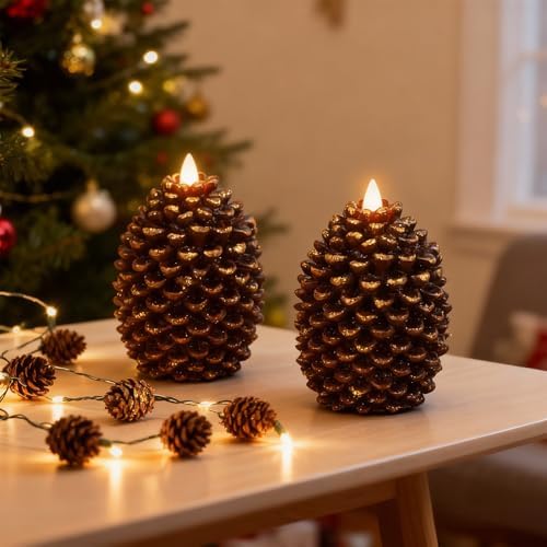 Eldnacele Pine Cone Flameless Candles Battery Operated with 6 Hour Timer