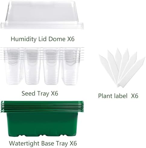Seed Starter Tray, 6 Set Seedling Kits with Adjustable Humidity Dome, Plant Starter Kit for Seeds Growing Starting (12 Cells per Tray)