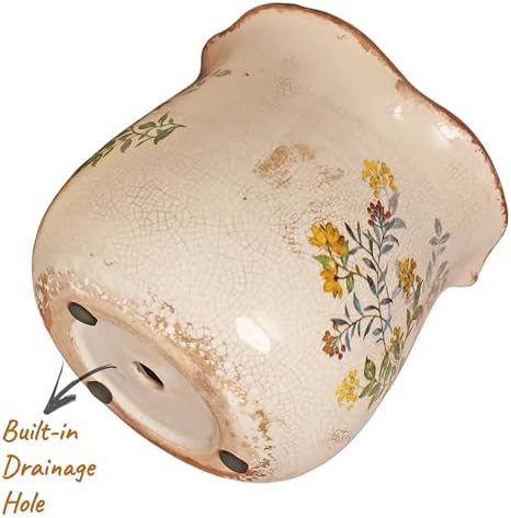 Ceramic Flower Vase, Rustic Farmhouse Vases & Planting Pots with Drainage