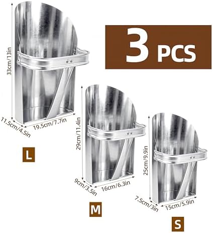 3 Pack Galvanized Feed Scoop Set, Heavy Duty Metal Grain Scoop for Livestock, Horse & Chicken, 3 Sizes with Rolled Edges & Flat Base for Farm, Coop, Gardening