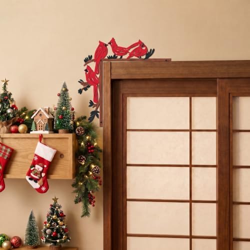 MorningRo 4 Pcs Cardinal Bird Door Frame Topper Red Bird Metal Wall Art