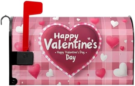 Valentine's Day Plaid Pink Love Mailbox Covers Magnetic White and Pink Love Heart Mailbox Cover Standard Size 21" X 25.5" Inch Valentines Day Wrap Post Letter Box Decorative for Outdoor Garden Yard